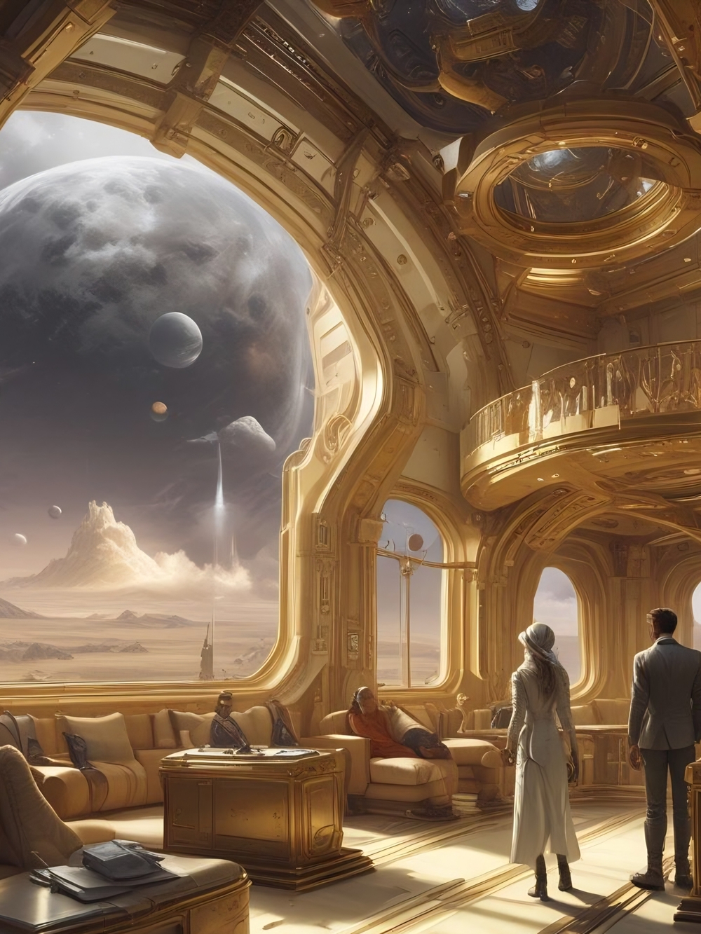 Golden Futuristic Sci‑Fi Wall Art Print - Gold